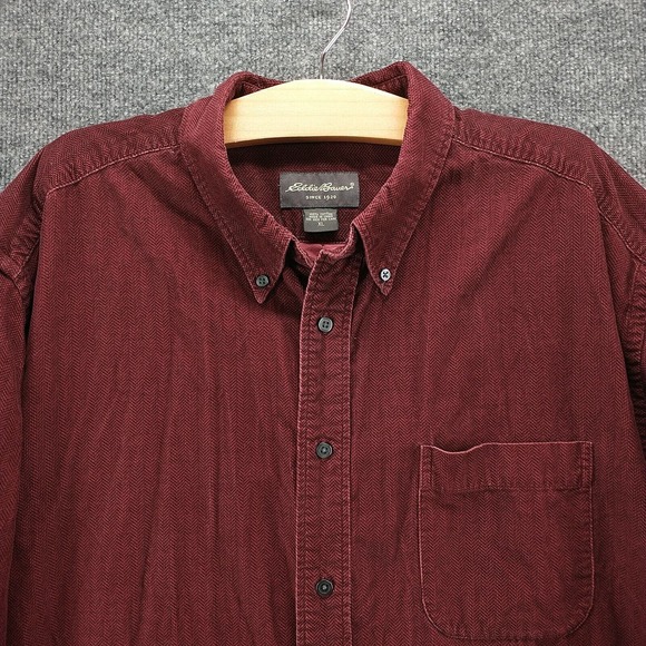 Eddie Bauer Men's Button Down Shirt Burgundy Red XL Long Sleeve Cotton - Picture 3 of 11
